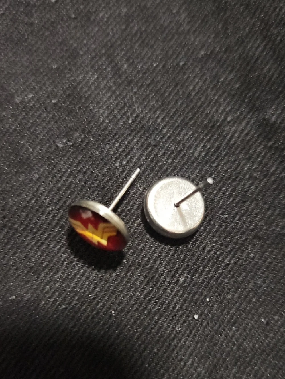 Wonder Woman Logo Stud Earrings Red and Gold Tone